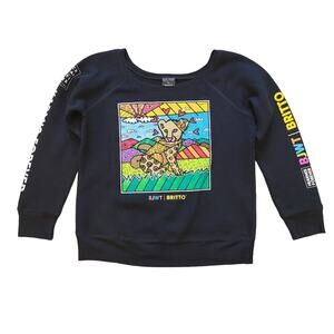 Romero Britto Sweater Size XL Black Jaguar-White Tiger Foundation Boat Neck